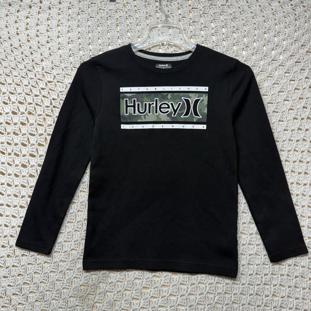 Hurley Thermal Shirt Boy's Youth Size 14/16 black Long Sleeve Winter School